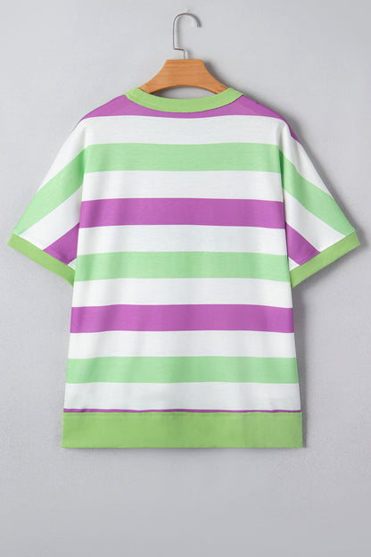 Stripe Lucky Clover Embroidered Dolman Sleeve Tee