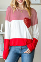 Sequin Heart Striped Colorblock Top