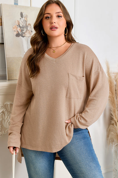 Plus Size Textured Knit Long Sleeve Tunic Top