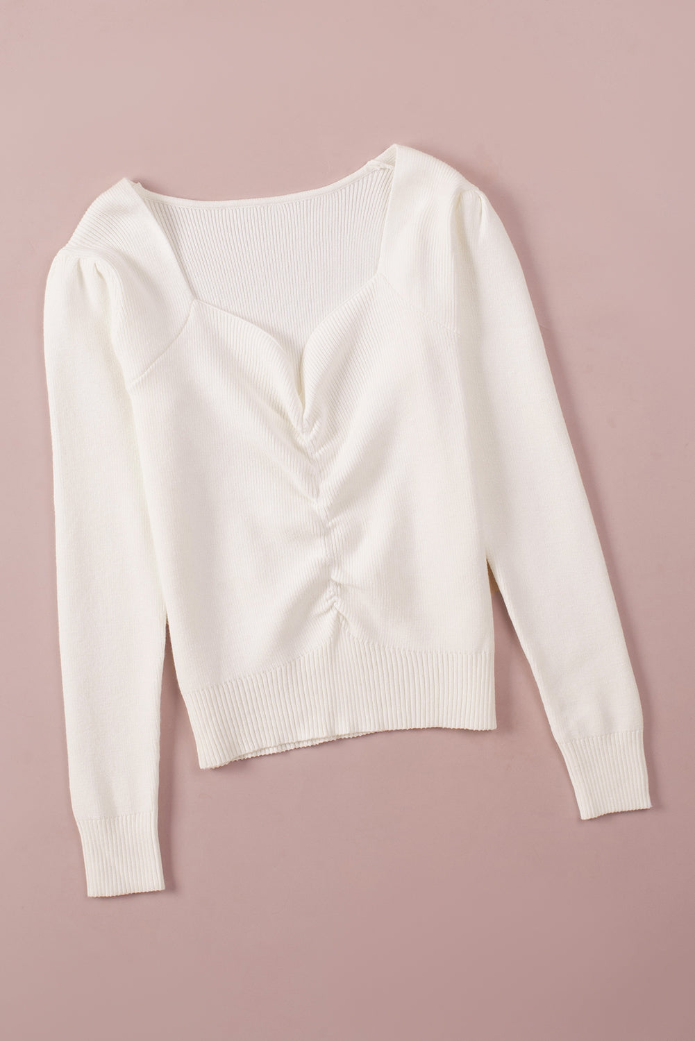 Ruched Sweetheart Neckline Sweater