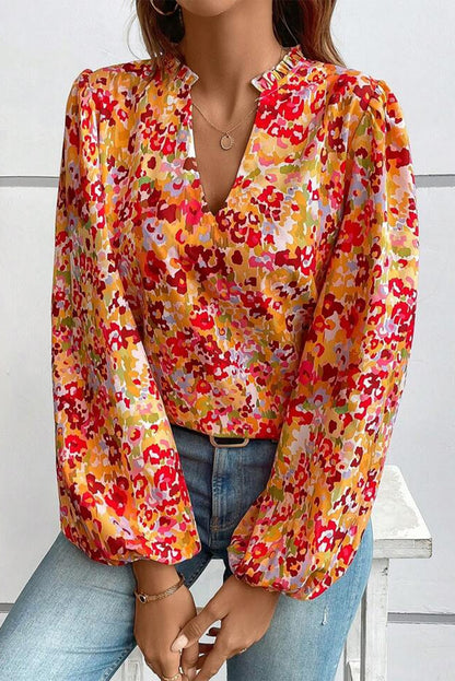 Floral Frilled Puff Sleeve Blouse