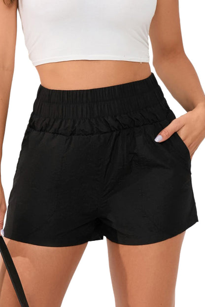 Elastic High Waist Pocketed Shorts