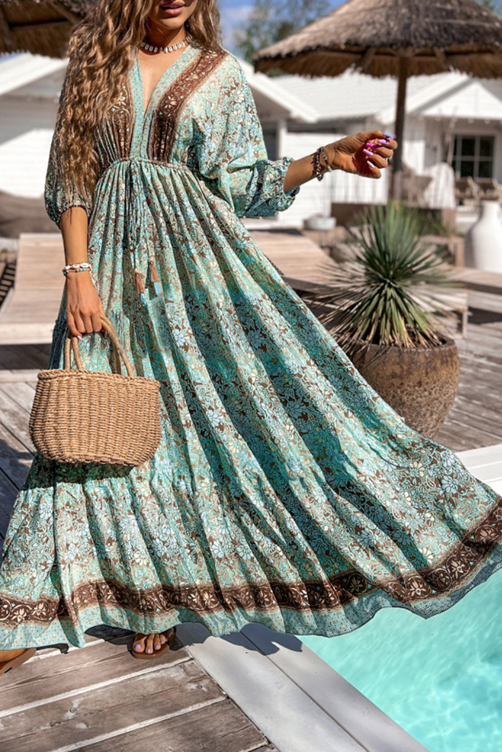 Boho Floral Open Back Maxi Dress