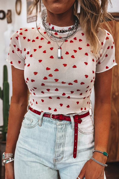 Valentine Heart Mesh Short Sleeve Top