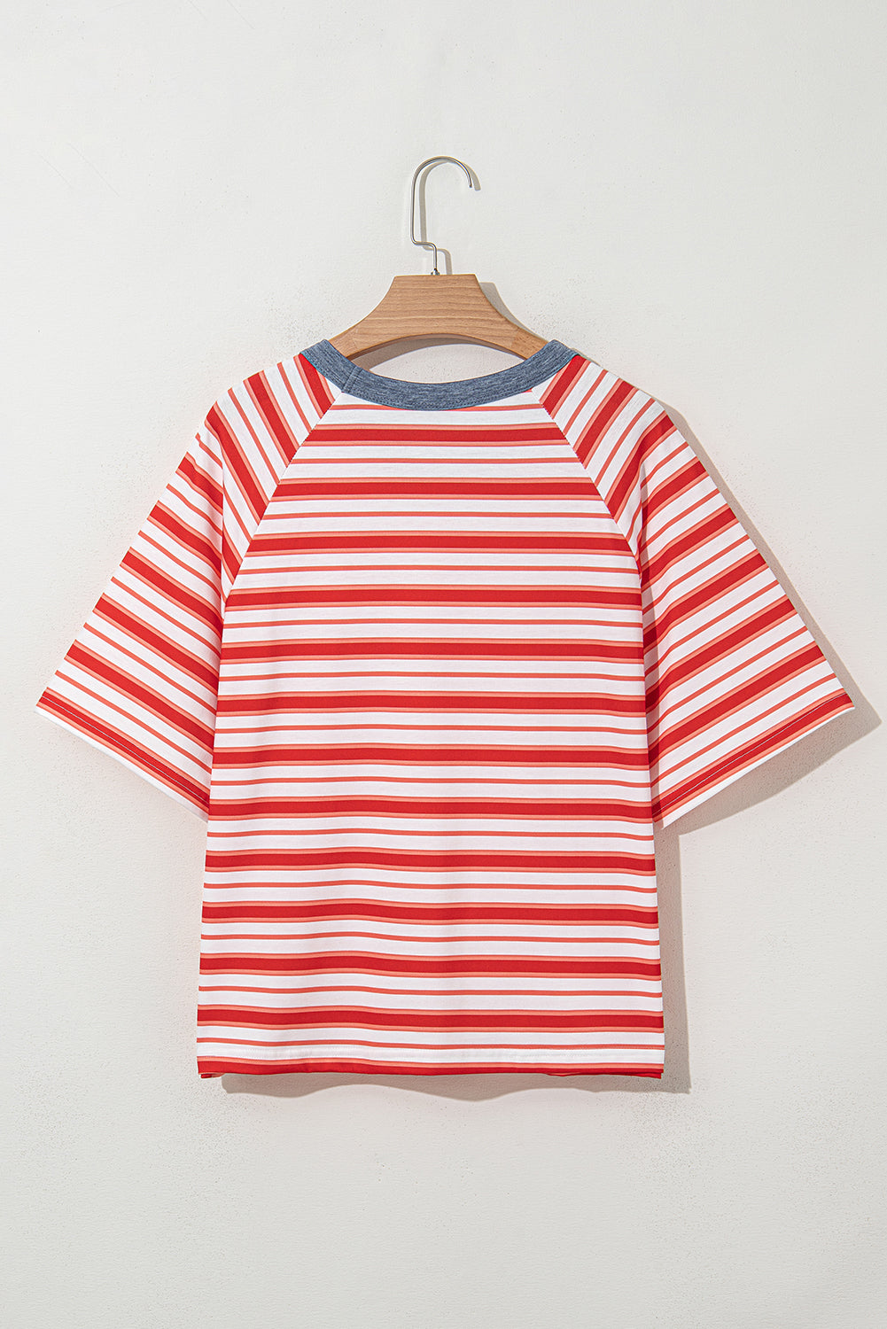 Stripe Contrast Collar Raglan Sleeve T-Shirt