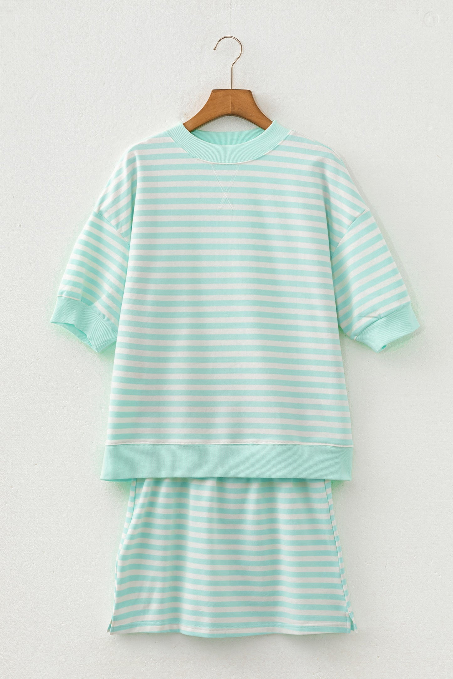 Stripe Colorblock Trim 3/4 Sleeve Top & Mini Skort Sets