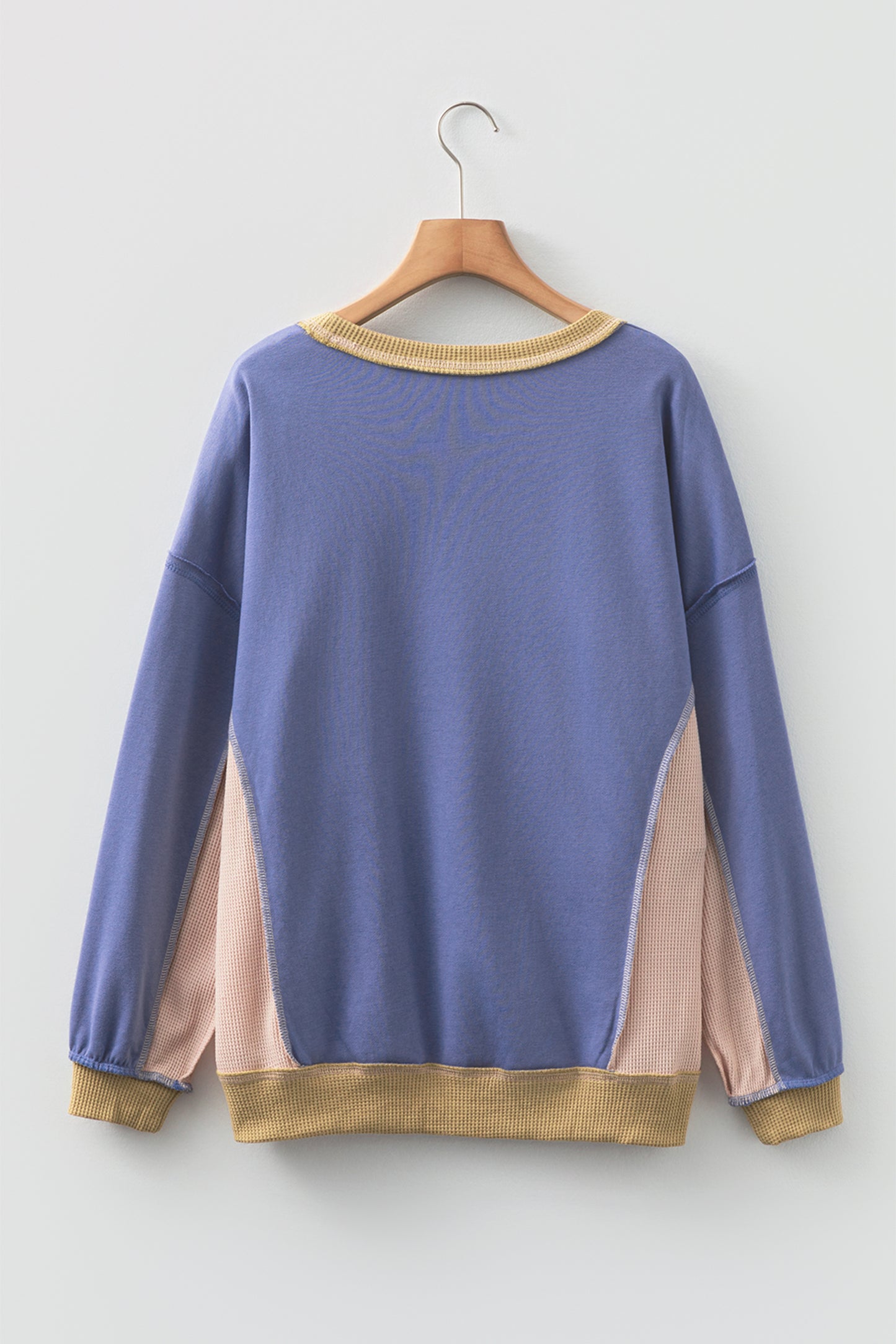 Colorblock Waffle Knit Patchwork Reverse Seam Oversize Sweatshirt
