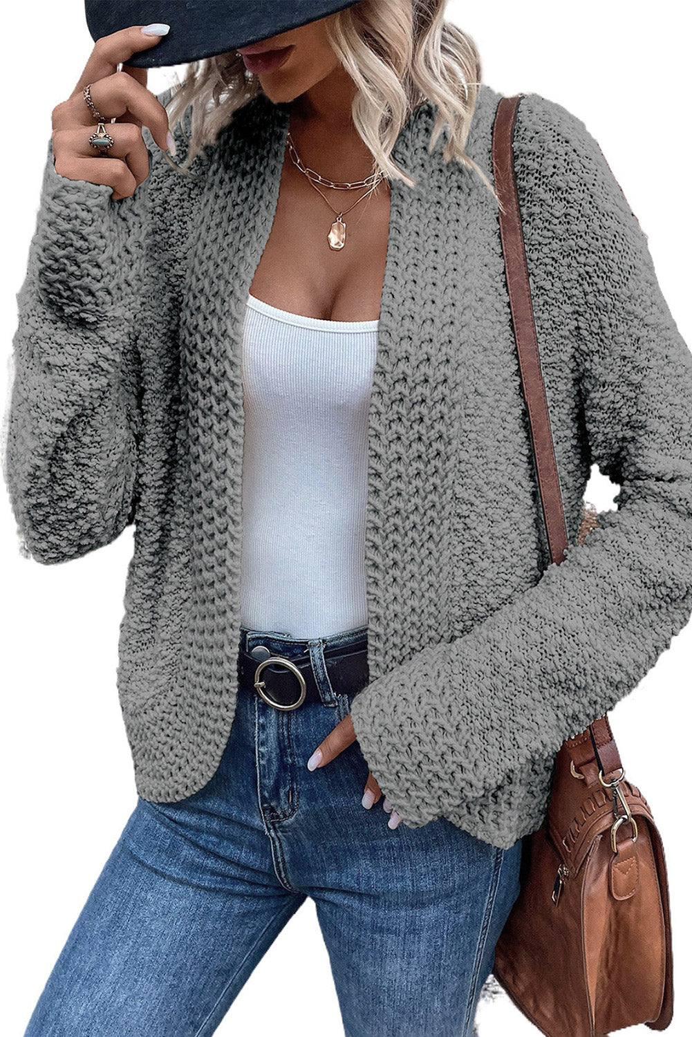 Popcorn Open Front Cardigan