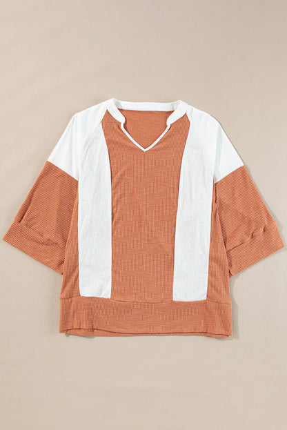 Textured Colorblock 3/4 Sleeve Top