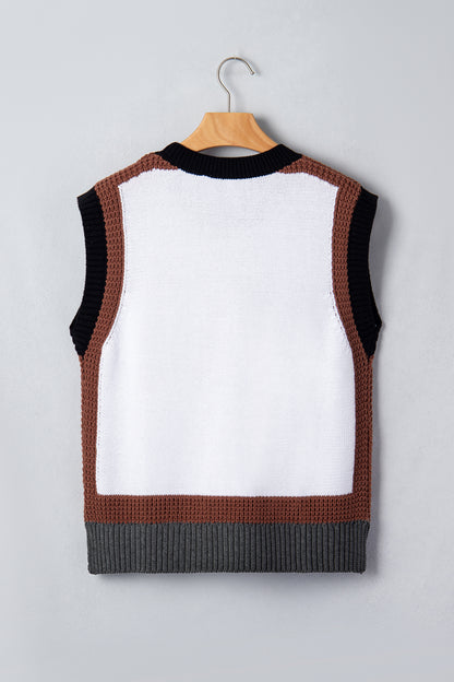 Western Horse Colorblock Trim Sleeveless Sweater Top