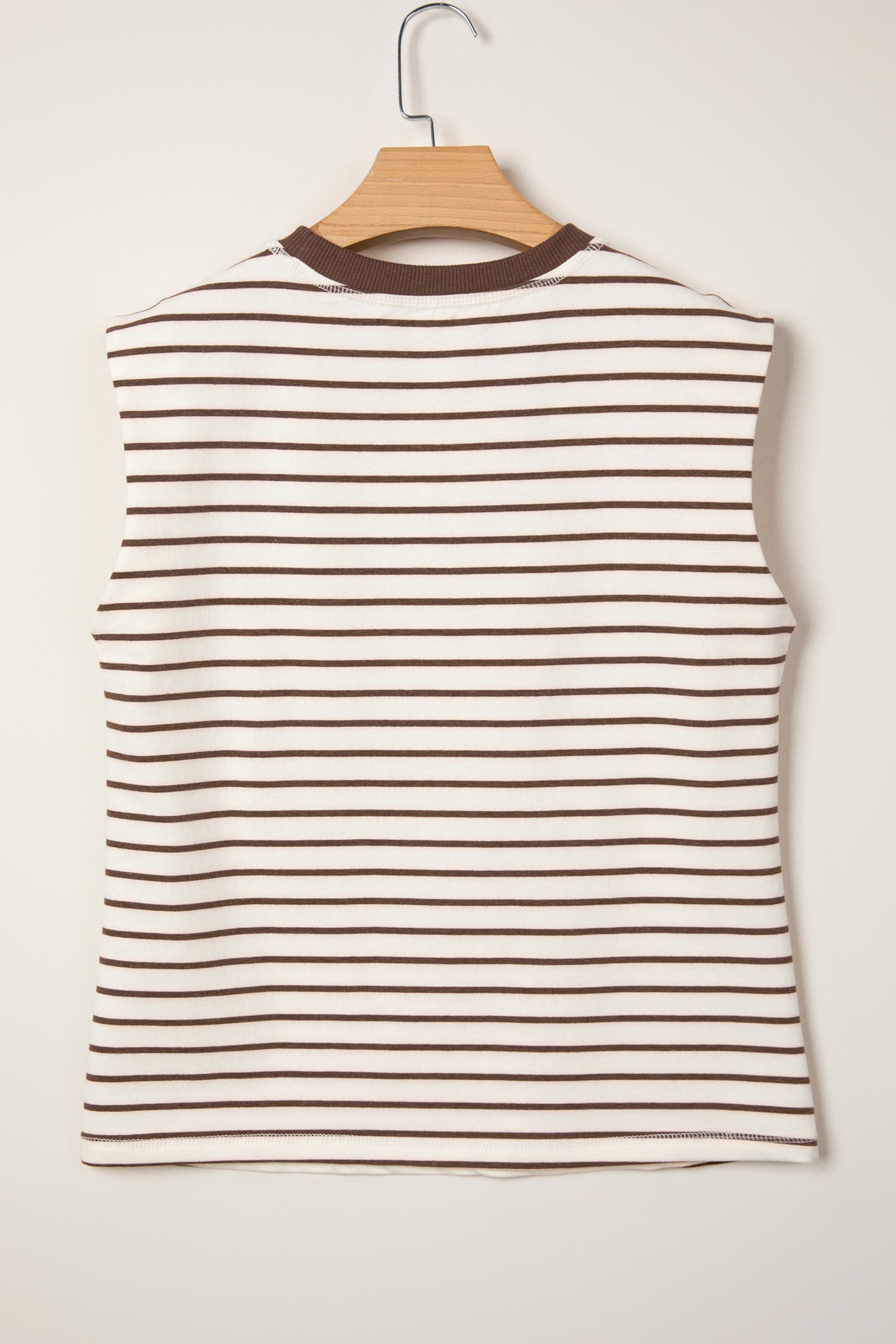 Stripe Ribbed Trim Round Neck Tank Top
