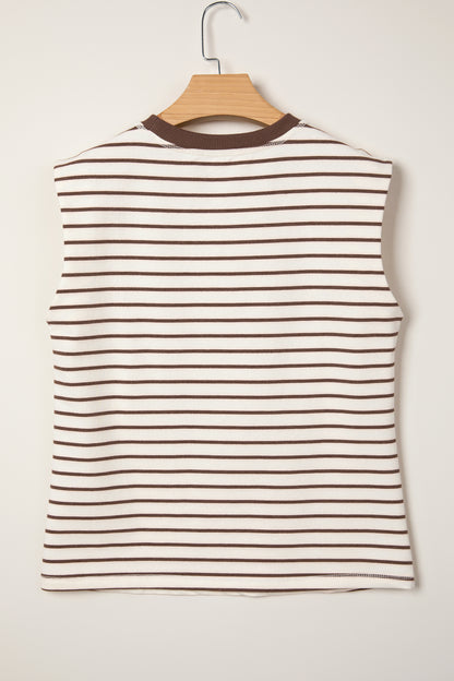 Stripe Ribbed Trim Round Neck Tank Top