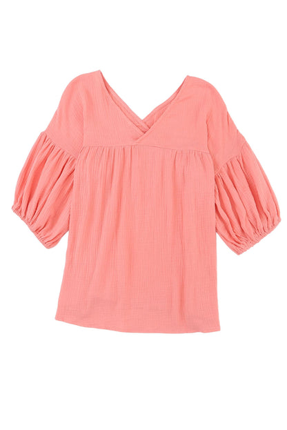 Gauze 3/4 Sleeve Babydoll Blouse