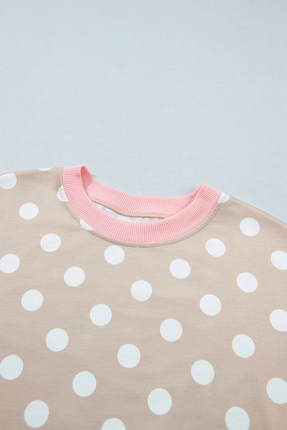 Polka Dot Long Sleeve Top & Drawstring Pants Set
