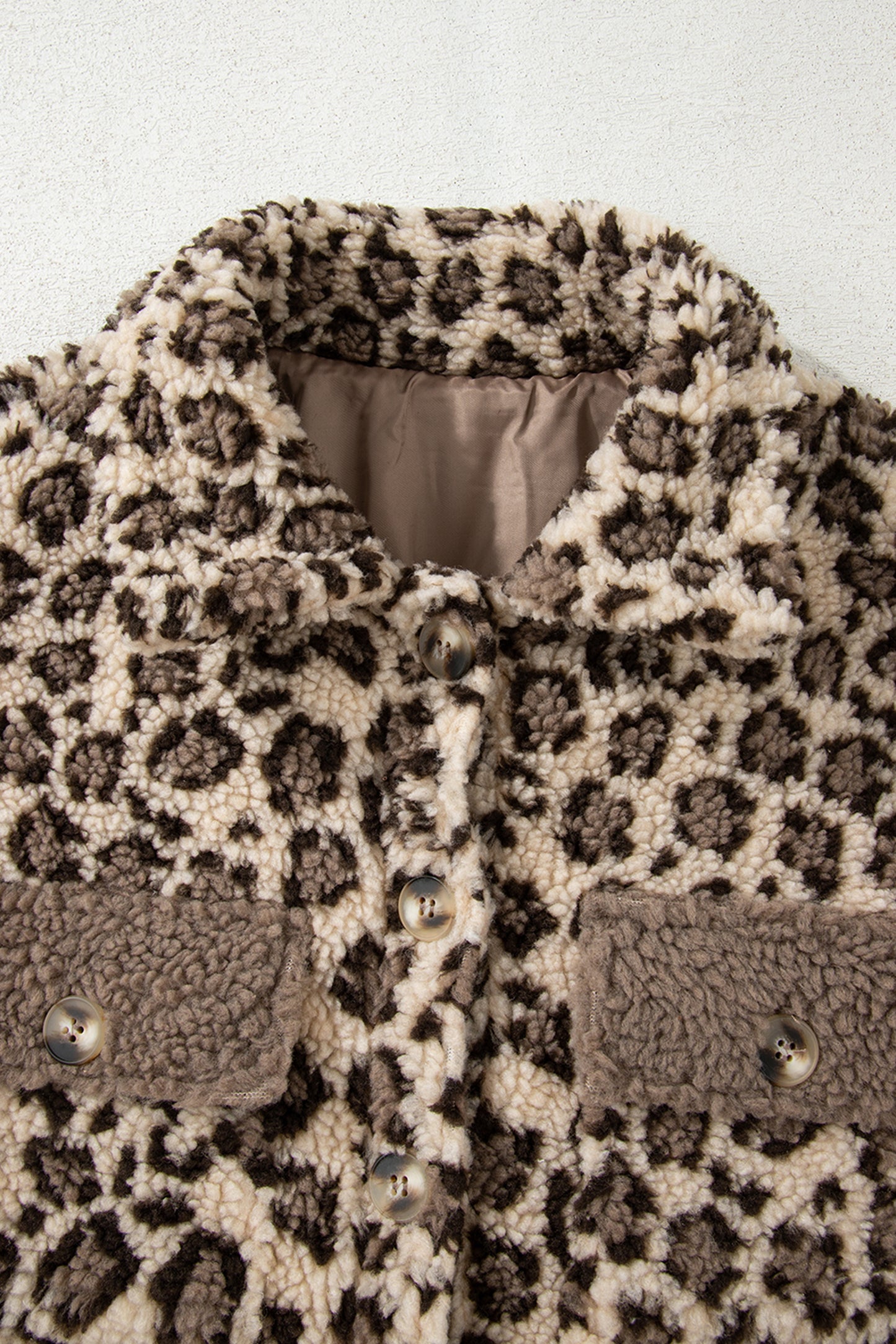 Leopard Sherpa Patchwork Flap Pocket Buttoned Jacket