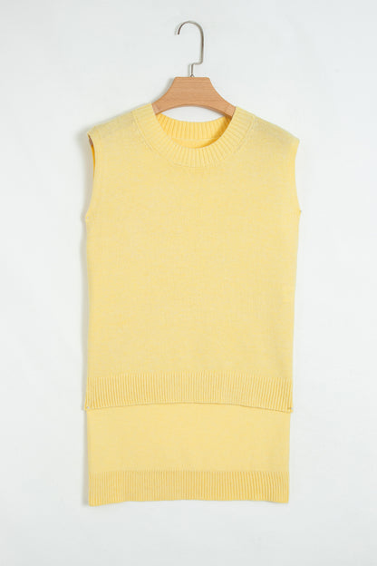Solid Side Slit Sleeveless Sweater Top