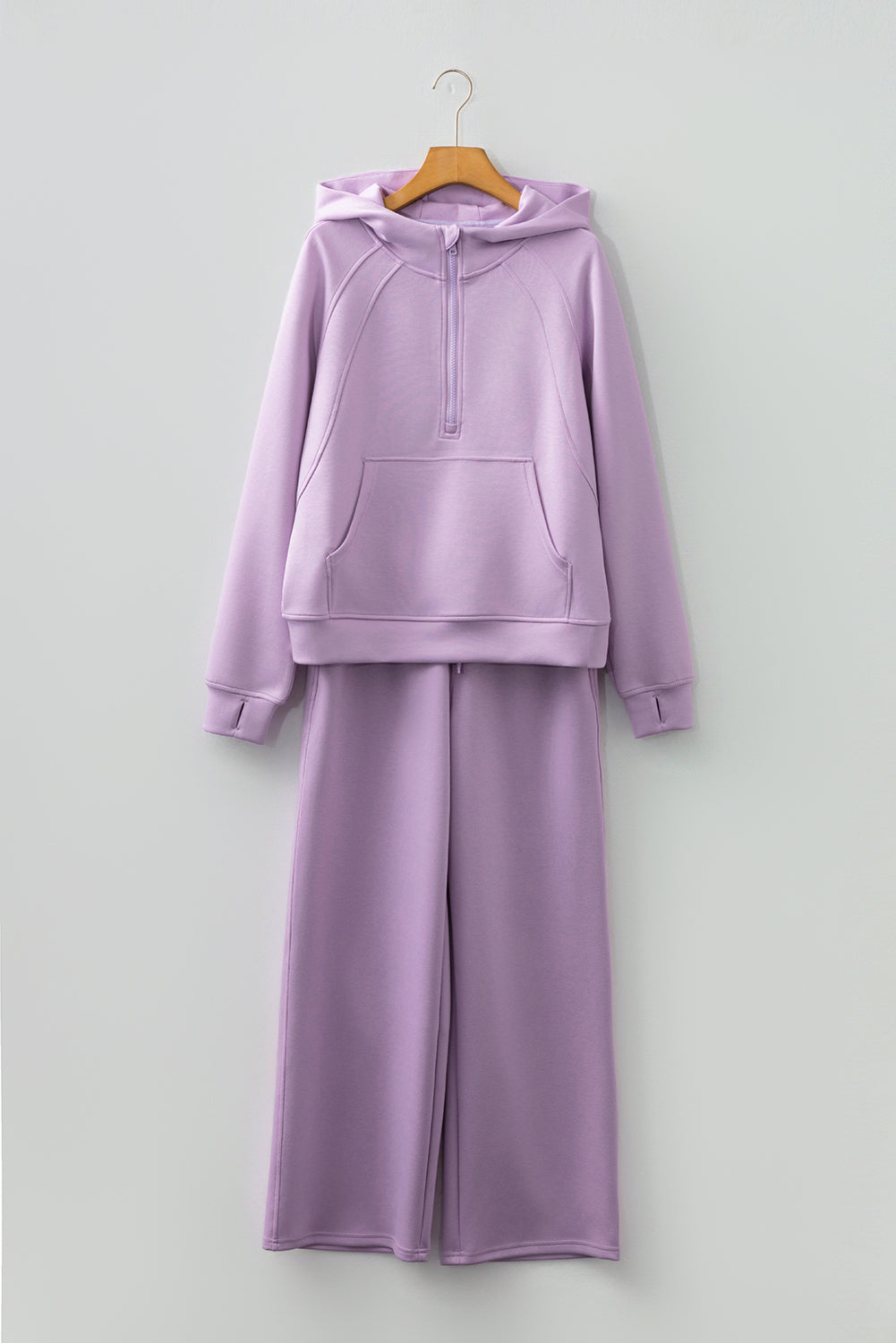 Solid Half-Zip Hoodie and Pants Set