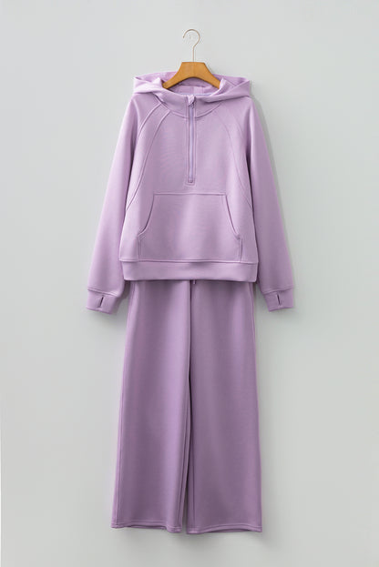 Solid Half-Zip Hoodie and Pants Set