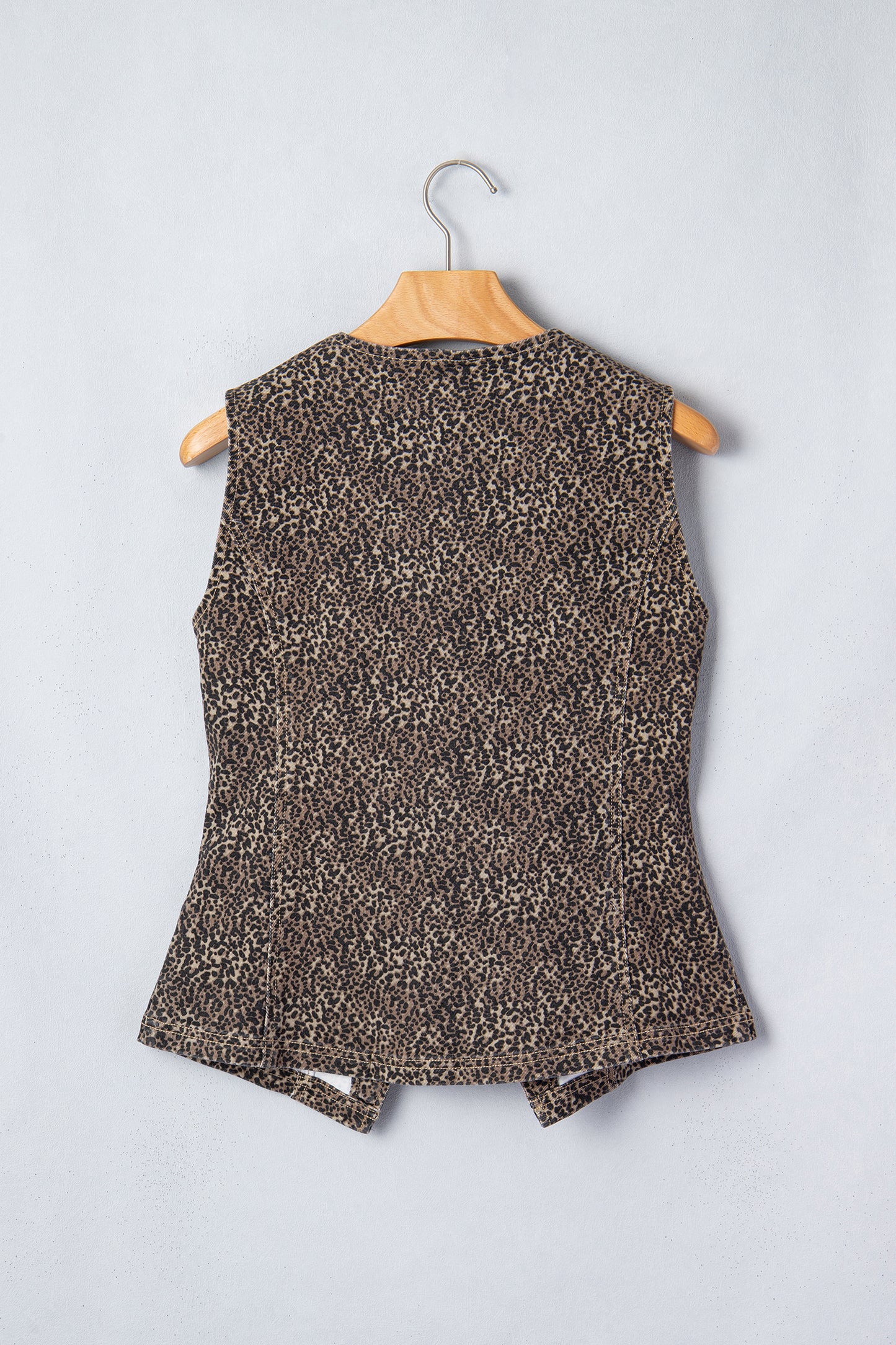 Leopard Denim Button Front Vest