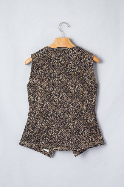 Leopard Denim Button Front Vest