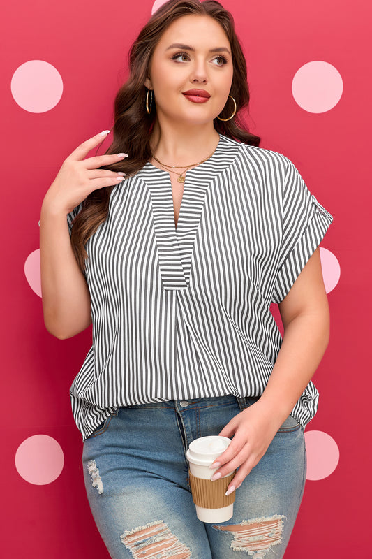 Plus Size Stripe V-Neck Dolman Sleeve Blouse