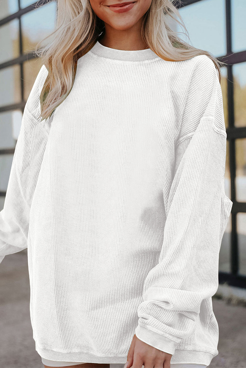 Ribbed Long Sleeve Oversized Sweatshirt