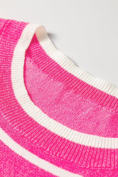 Stripe Ruffle Short Sleeve Knit Sweater