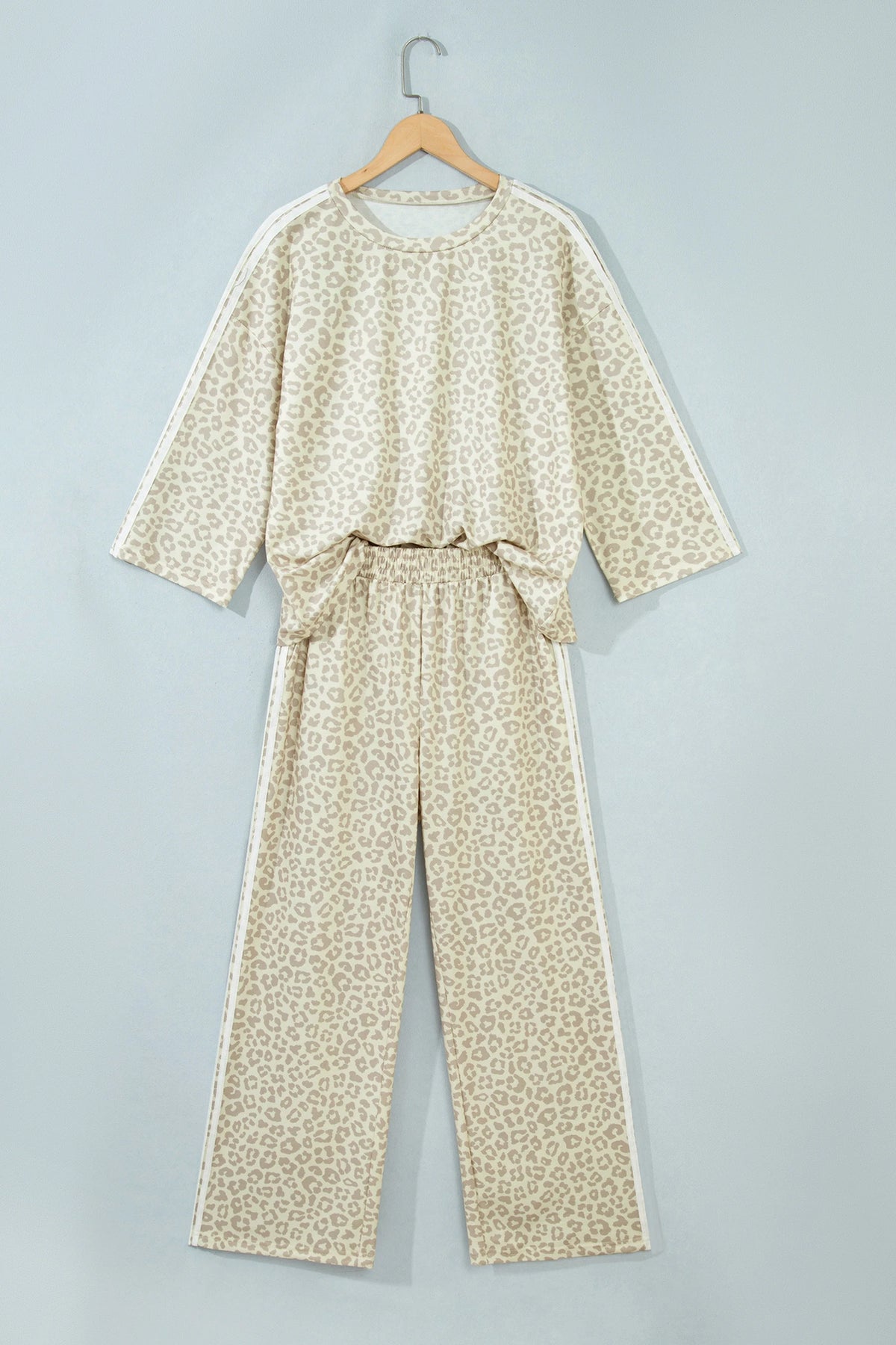 Leopard Varsity Stripe 3/4 Sleeve Top & Pants Set