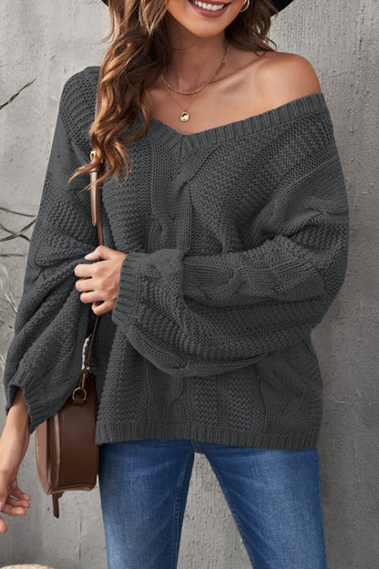 Cable Knit Puff Sleeve Sweater