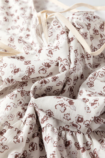 Floral Bow Tie Front Flounce Long Sleeve Blouse