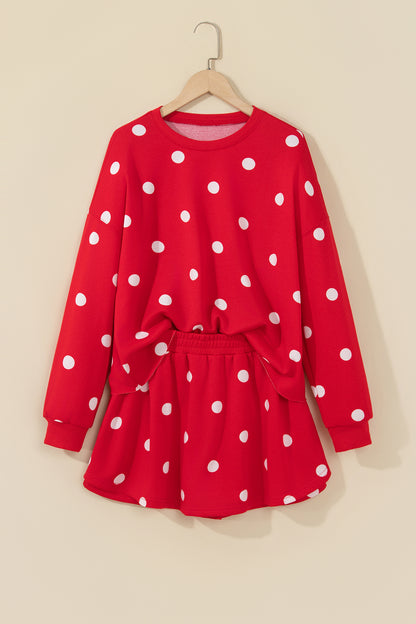 Polka Dot Raw Hem Sweatshirt & Skort Set