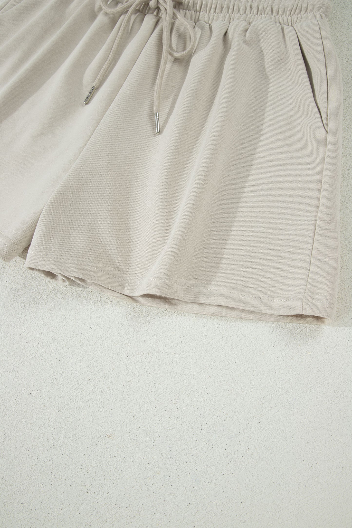 Solid Puff Sleeve Top & Drawstring Shorts Set