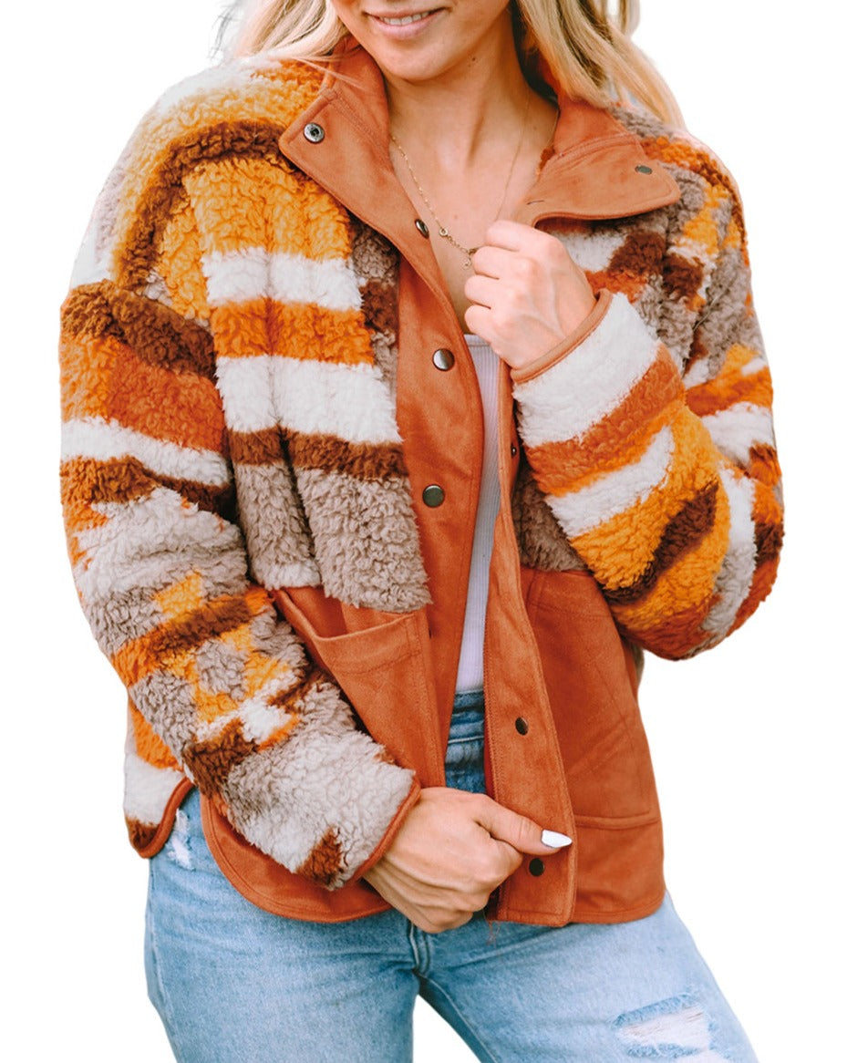 Aztec Colorblock Fleece Buttoned Jacket