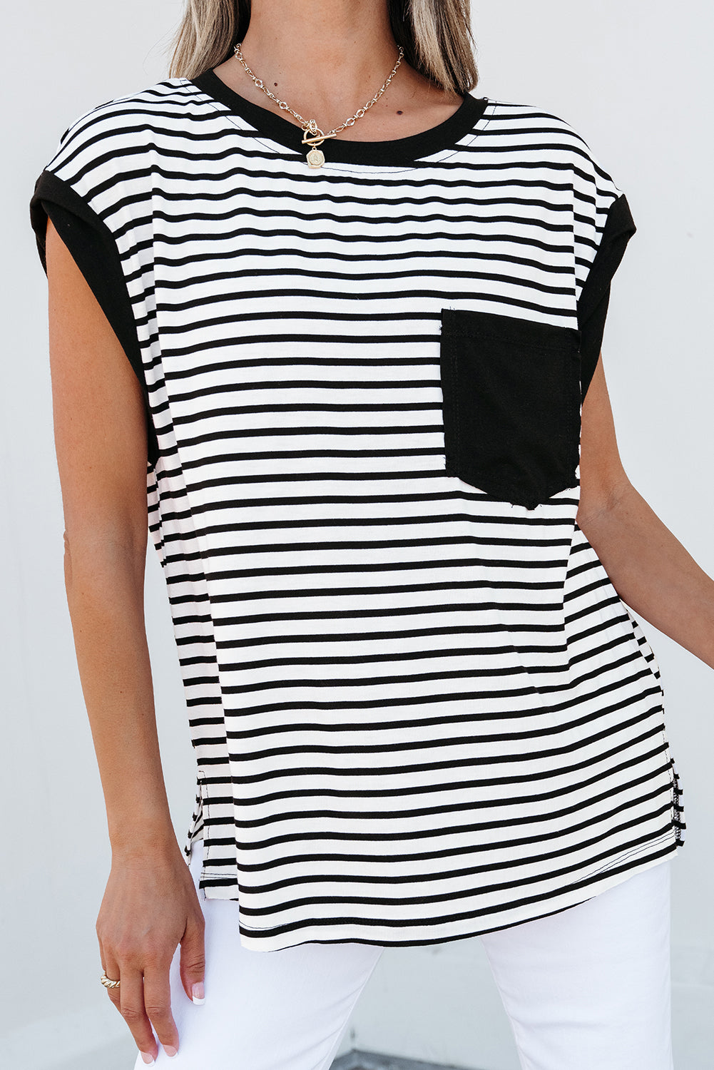 Stripe Patch Pocket Tank Top