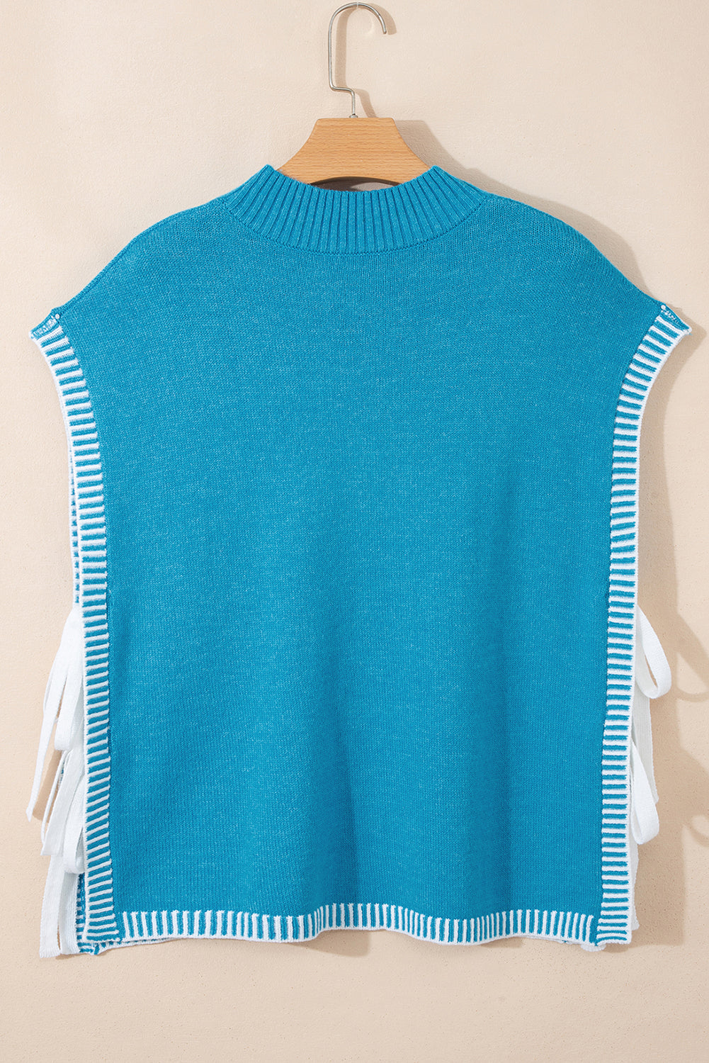 Contrast Stitch Tie Side Mock Neck Sleeveless Sweater