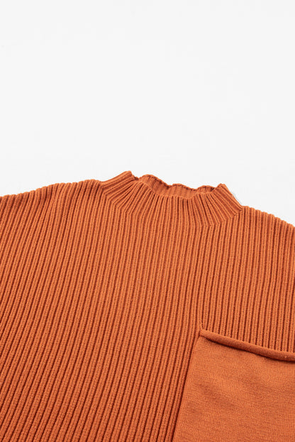 Solid Ribbed Knit Patch Pocket Short Sleeve Top