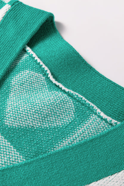 Valentine Heart Checker Buttoned V-Neck Cardigan