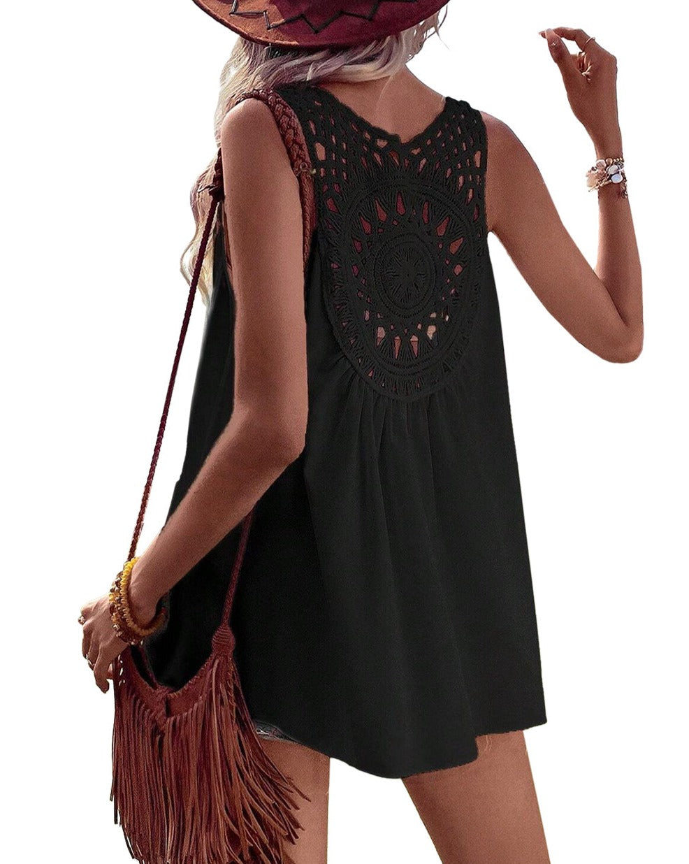 Crochet Lace Sleeveless Tunic Top