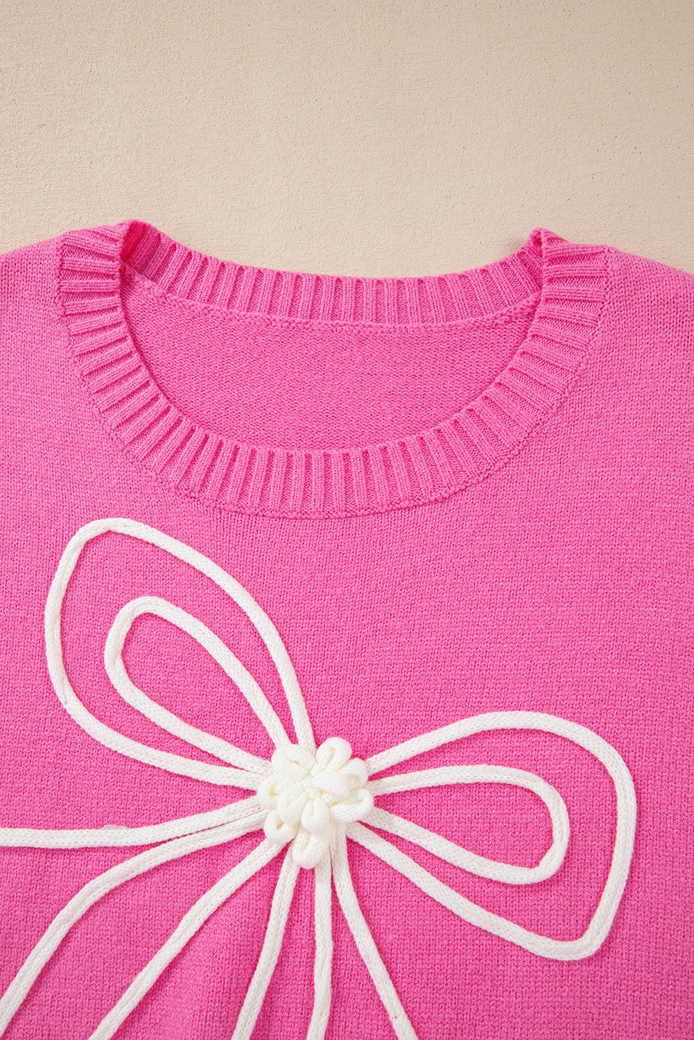 Valentine Bow Corded Embroidery Ruffle Cuff Sweater