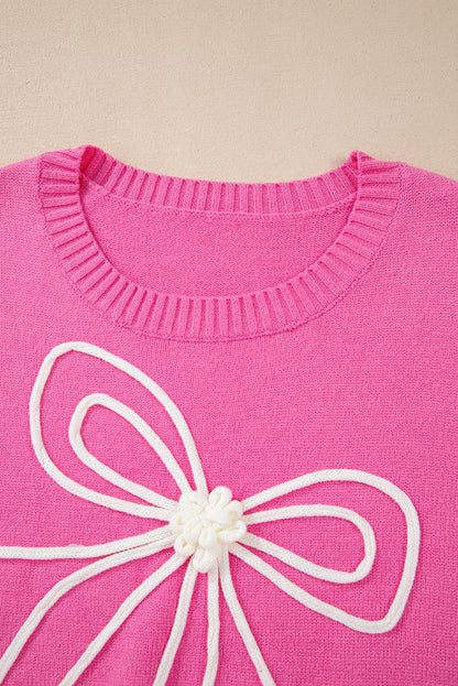 Valentine Bow Corded Embroidery Ruffle Cuff Sweater