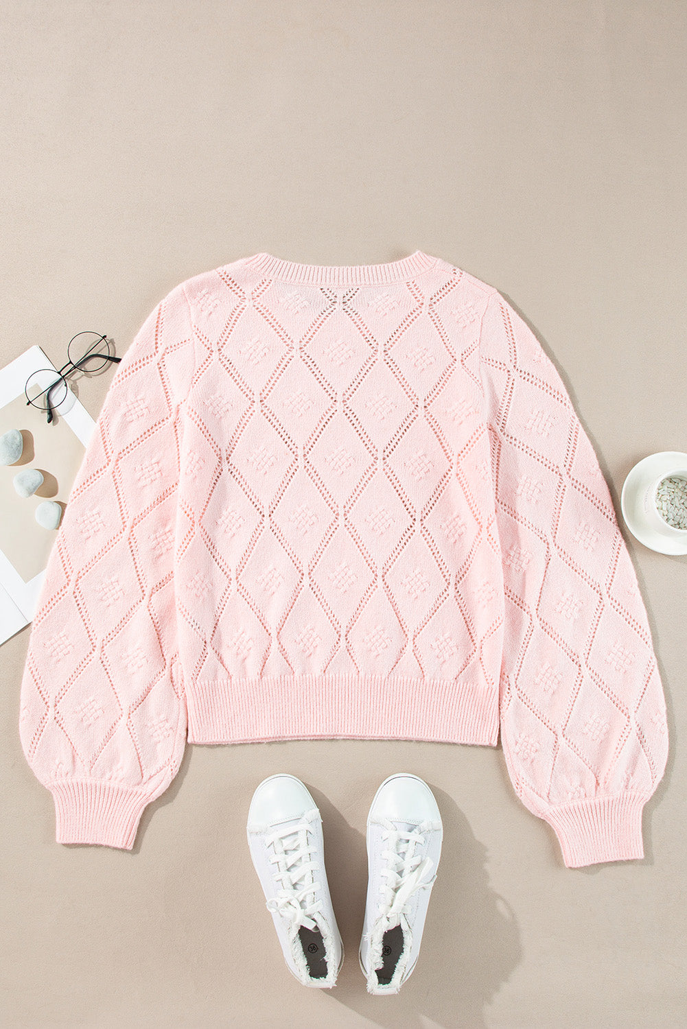 Pointelle Knit Puff Sleeve Sweater