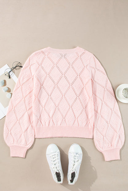 Pointelle Knit Puff Sleeve Sweater