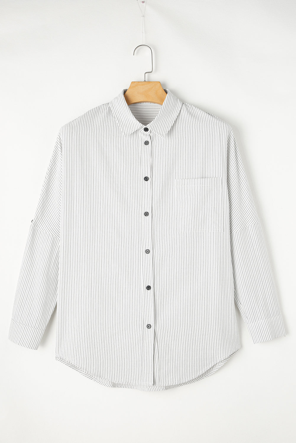 Stripe Roll-Tab Sleeve Pocketed Shirt