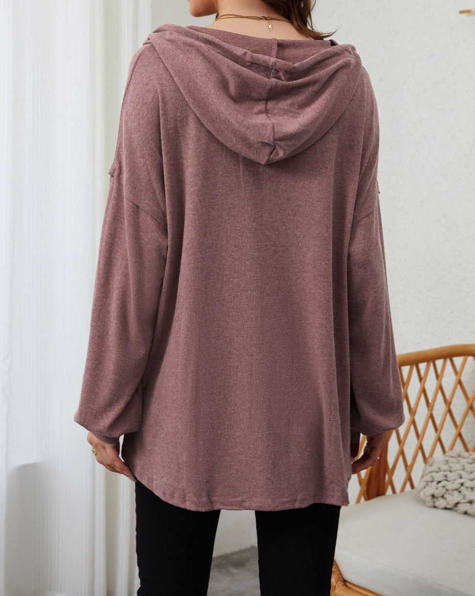 Half Buttoned High Low Hoodie