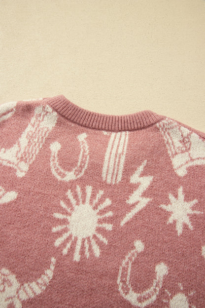 Western Drop Shoulder Long Sleeve Sweater