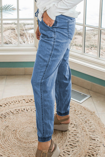 Denim High Waist Pocketed Joggers Plus Size