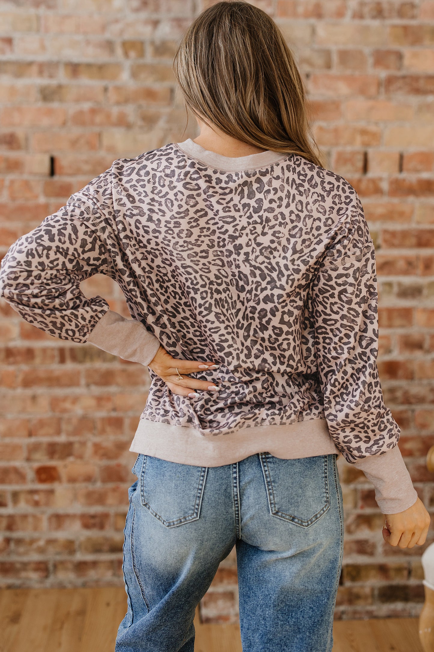 Leopard Patchwork Crew Neck Sweatshirt