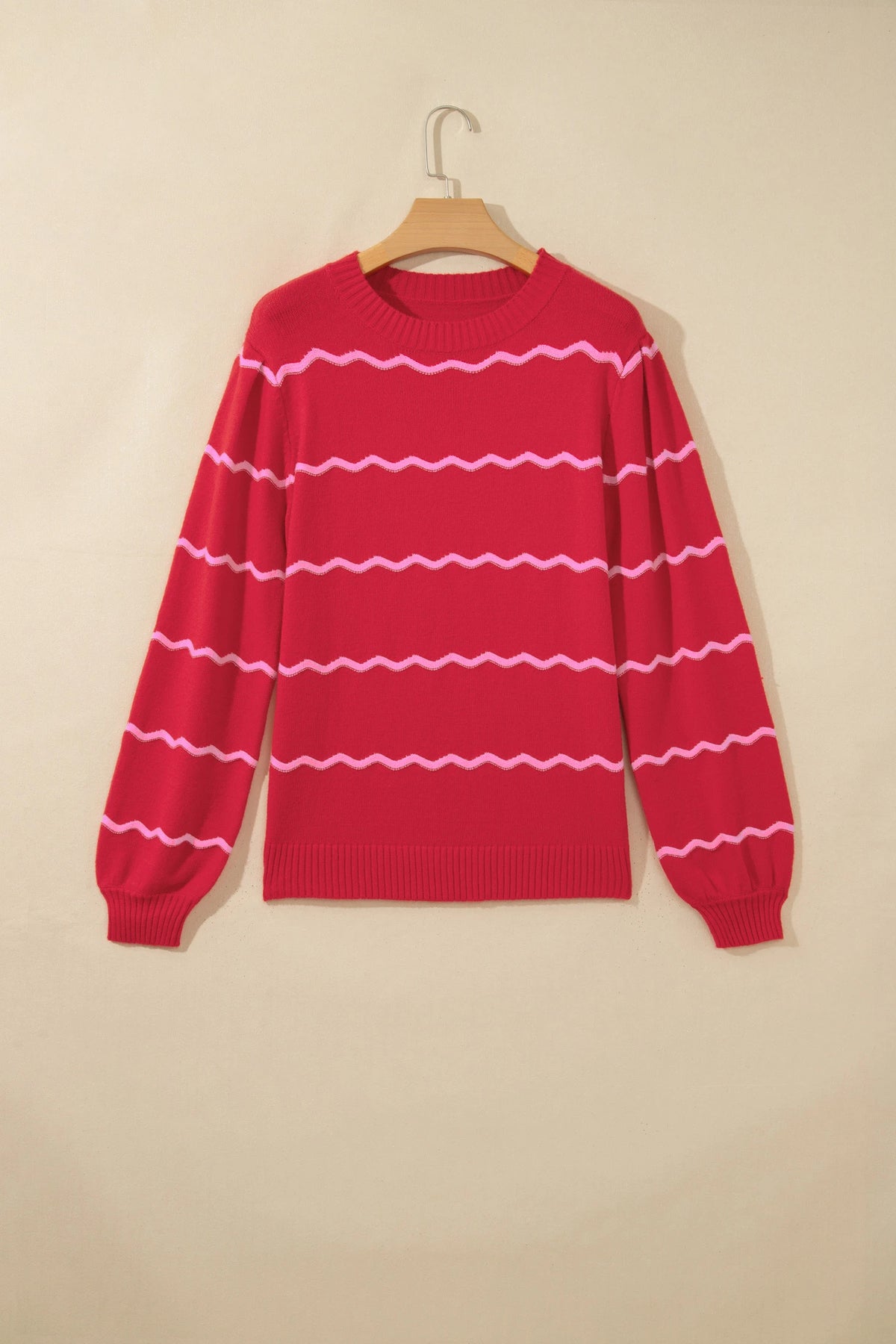 Wavy Stripe Round Neck Long Sleeve Sweater