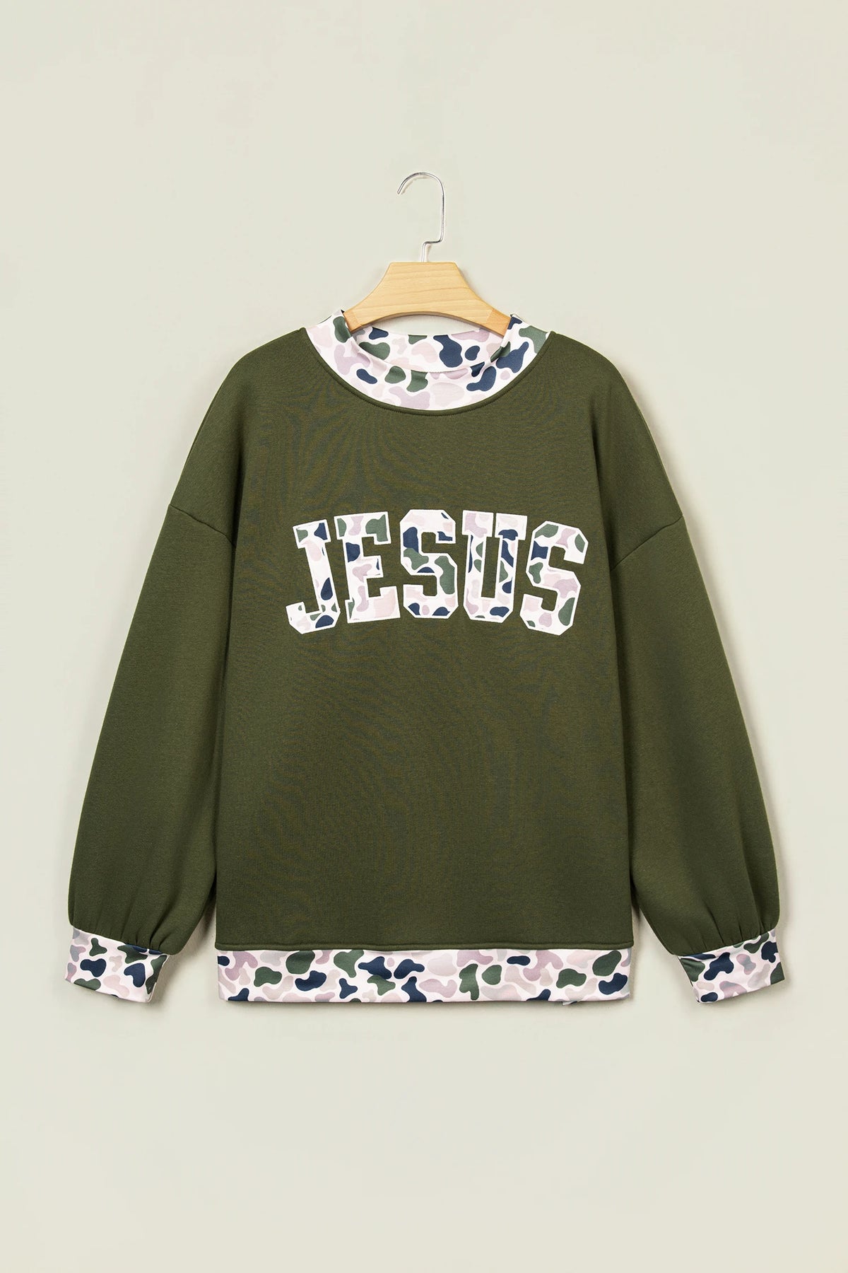 JESUS/MALLARD Letter Print Contrast Mock Neck Sweatshirt