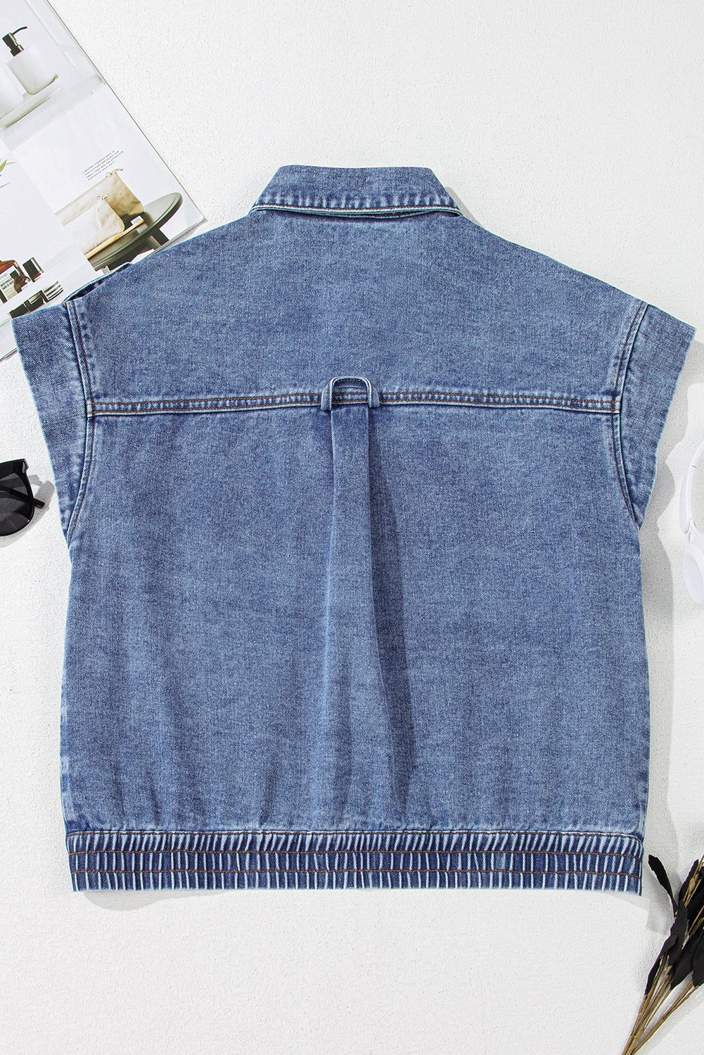 Denim Acid Wash Button-Up Vest